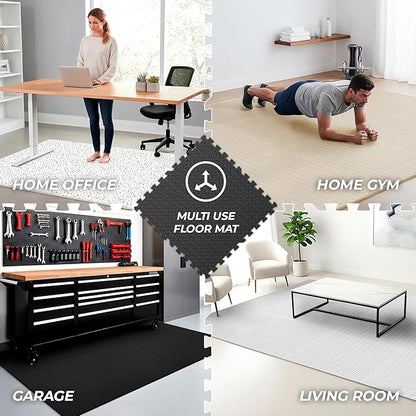bemaxx Gym Mats Set - 24 pcs EVA Interlocking Foam Floor Tiles (24.4"x24.4"x0.4") 96 sqft Protective Gym Flooring Sports Home Workout Exercise Mats Puzzle Garage Fitness Play-Room Pool Treadmill Bike