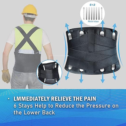 DARLIS Work Back Brace with Removable Suspender Straps, Posture Corrector Protector for Heavy Lifting Safety, Back Support Belt for Men Women in Construction, Moving, Warehouse Job XL/2XL(44"-51.2")