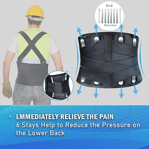 DARLIS Work Back Brace with Removable Suspender Straps, Posture Corrector Protector for Heavy Lifting Safety, Back Support Belt for Men Women in Construction, Moving, Warehouse Job M(33.5"-39.5)