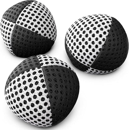 speevers Juggling Balls for Beginners and Professionals Set of 3, 14 Colors Available, 2 Layers of Net and Carry Case, Xballs Juggling Balls (Black - White, 3.9 oz)