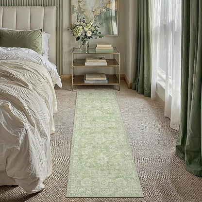 Neutral Kitchen Rug Set of 3 Washable Green Floral Kitchen Mats