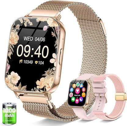 Smart Watch for Women, 30 Day+ Battery 44MM HD Smartwatch Compatible iPhone Android with Fitness Tracker/Bluetooth Calling/Heart Rate/SpO2/Sleep Monitor, 120+ Sports Modes, 3 Bands/Gift Womens