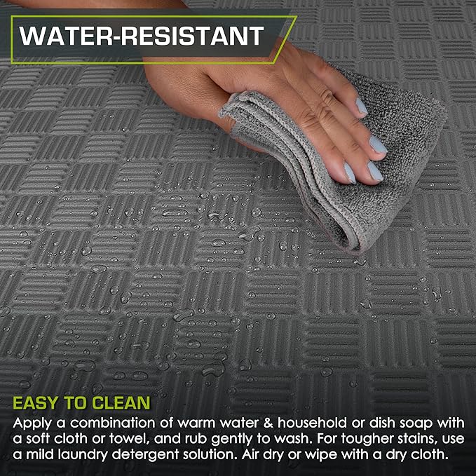 ProsourceFit Exercise Puzzle Mat ½-inch, Checkered EVA Foam Floor Tiles w/Non-Slip Texture, Interlocking Design for Adjustable Gym Surfaces, Shock Absorbing, Grey, 24 Sq Ft - 6 Tiles