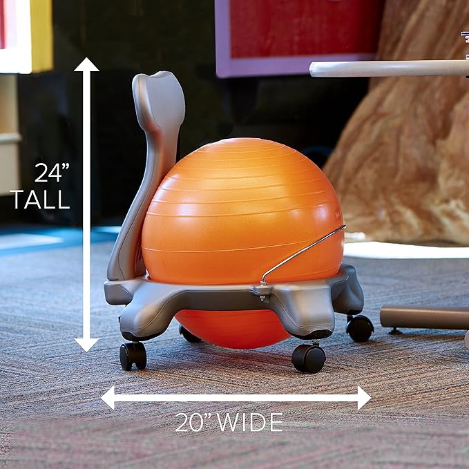 Gaiam Kids Balance Ball Chair - Classic Children's Stability Ball Chair, Alternative School Classroom Flexible Desk Seating for Active Students, Orange/Blue