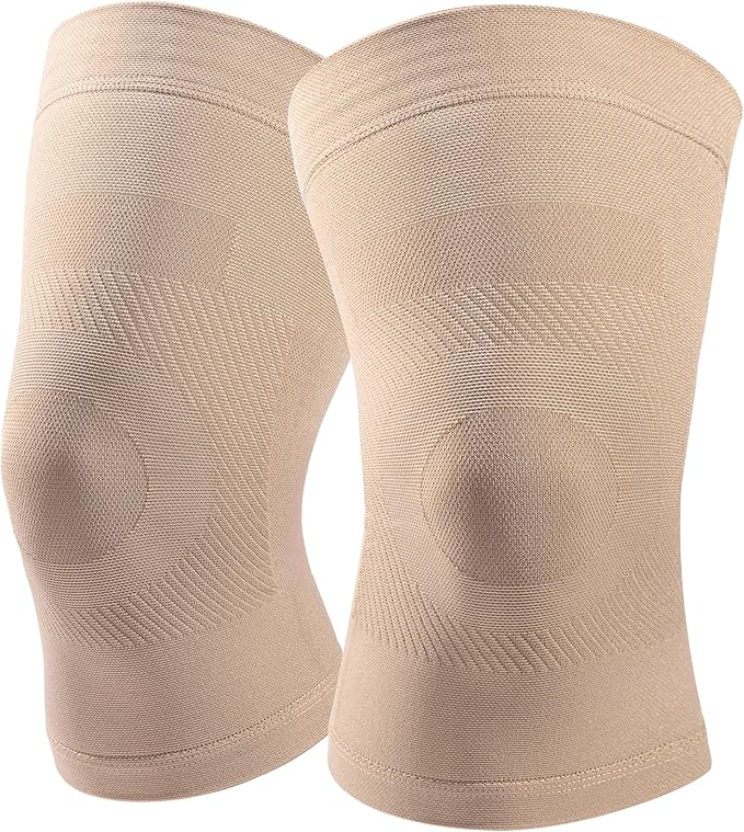 Knee Compression Sleeves, 1 Pair, Can Be Worn Under Pants, 20-30mmHg Strong Support Knee Brace for Unisex, Knee Support for Meniscus Tear, Arthritis, Pain Relief, Injury Recovery, Daily Wear, Beige M