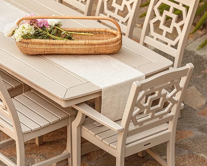 Martha Stewart by POLYWOOD Chinoiserie Outdoor Dining Arm Chair, Slate Grey, Durable HDPE All-Weather, Comfortable Patio Seating with Lattice Back, Backyard, Garden Furniture, Made in The USA