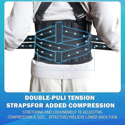 DARLIS Work Back Brace with Removable Suspender Straps, Posture Corrector Protector for Heavy Lifting Safety, Back Support Belt for Men Women in Construction, Moving, Warehouse Job XL/2XL(44"-51.2")